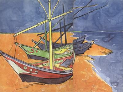 Vincent Van Gogh Boats on the Beach of Saintes-Maries (nn04) Spain oil painting art